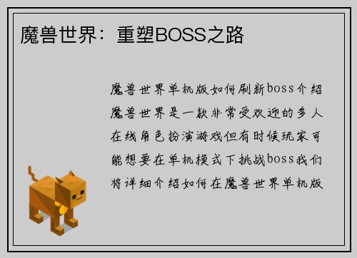 魔兽世界：重塑BOSS之路